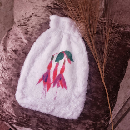 Fuchsia hot water bottle cover, white