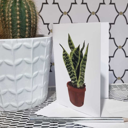 Snake Plant Greeting Card, A6, 250gsm, Blank Inside, White