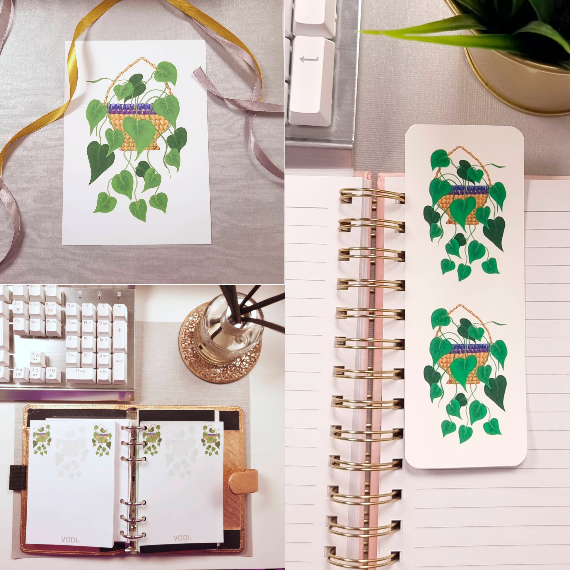 Heart Leaf Philodendron 3 Piece Stationery bundle that includes a Notepad, Bookmark, and A5 Postcard