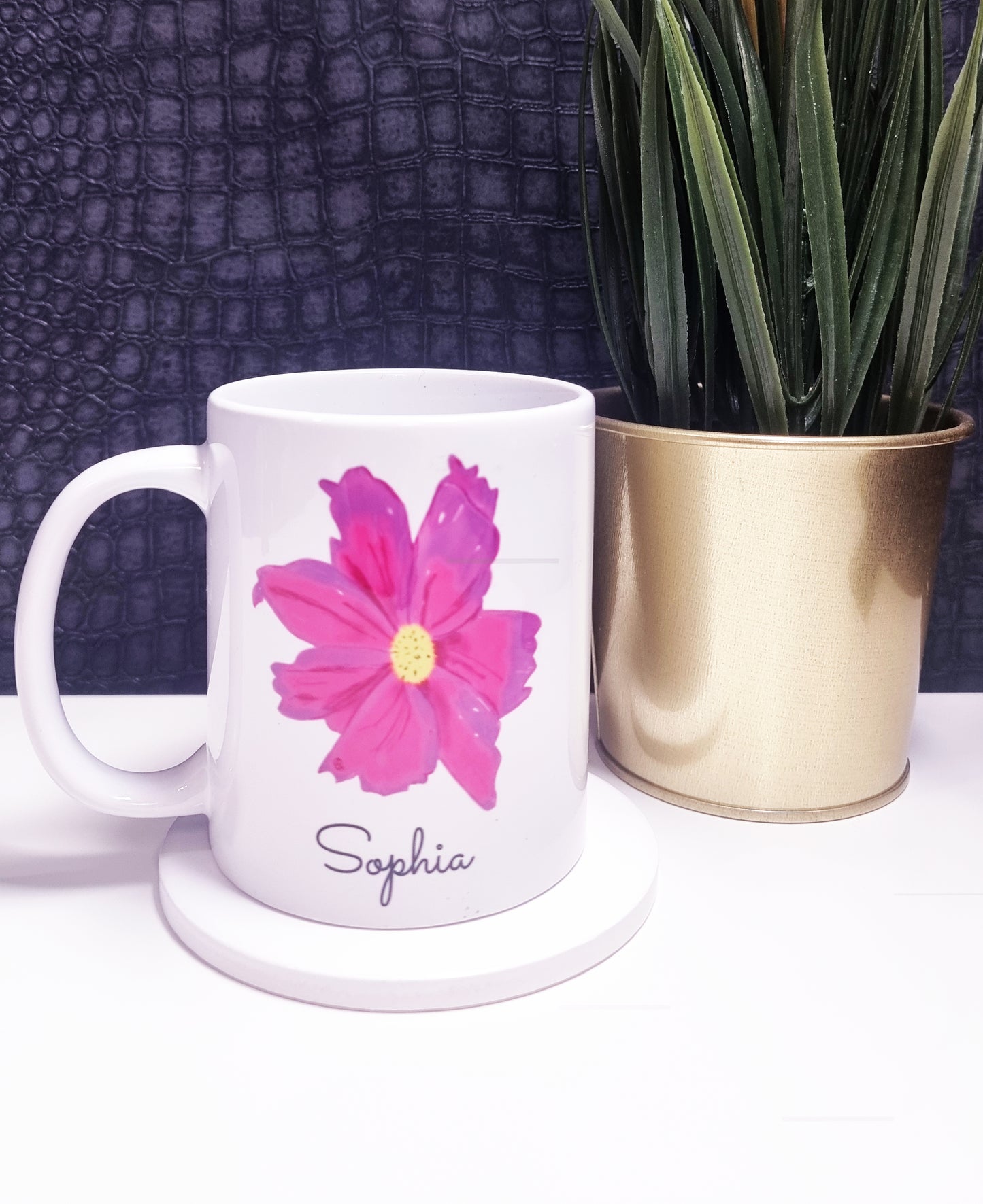 Pink and Purple Flower 11oz Coffee Mug, Ceramic, White