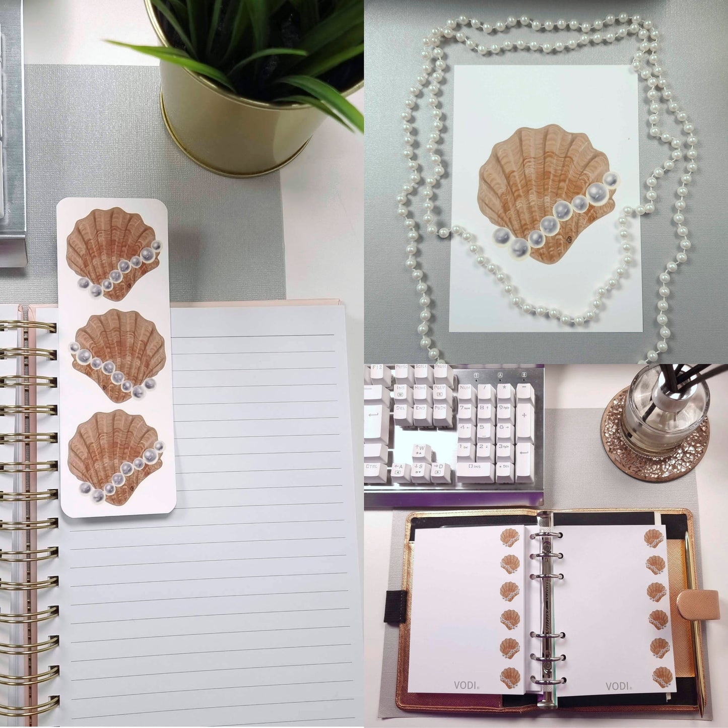 Seashell & Pearls 3-Piece Stationery Bundle which includes A6 Notepad, Bookmark, and A5 Postcard