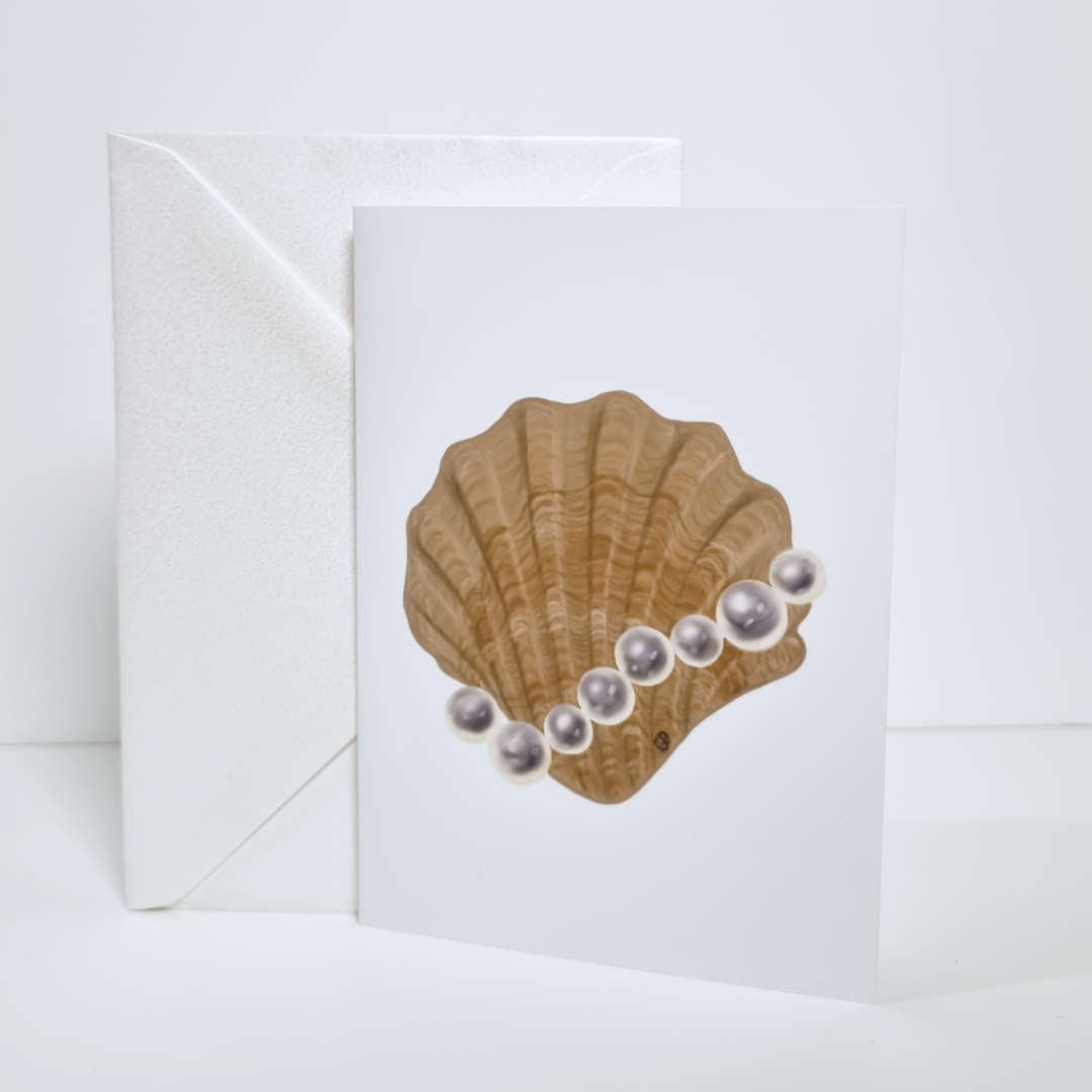 Seashell & Pearls Greeting Card, A6, 250gsm, Blank inside, White