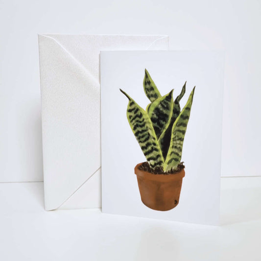 A6 Snake Plant Greeting Card with Oyster Pearl Coloured Envelope, Blank inside